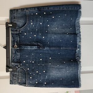 Pearl Embellished Denim Mini Skirt Size 14